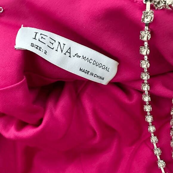 NWT Ieena for Mac Duggal Womens Hot Pink Rhinestone Beaded Strap Satin Dress 2 - Picture 5 of 12